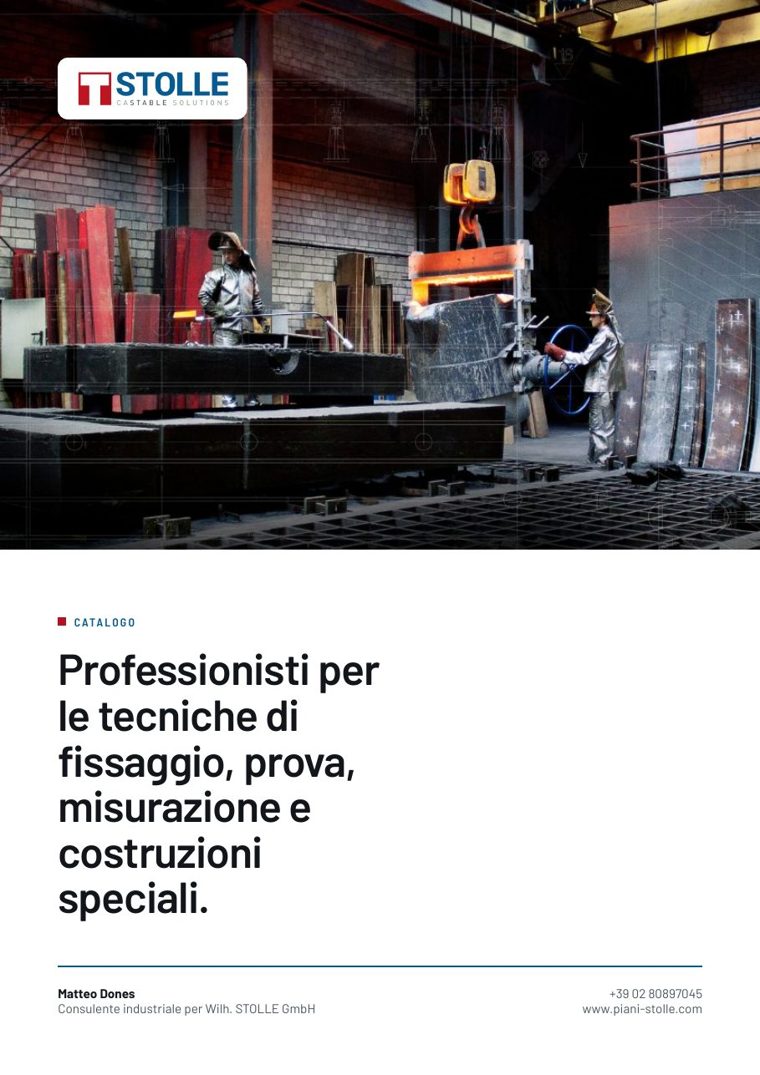 Copertina del catalogo STOLLE: operai al lavoro in fonderia
